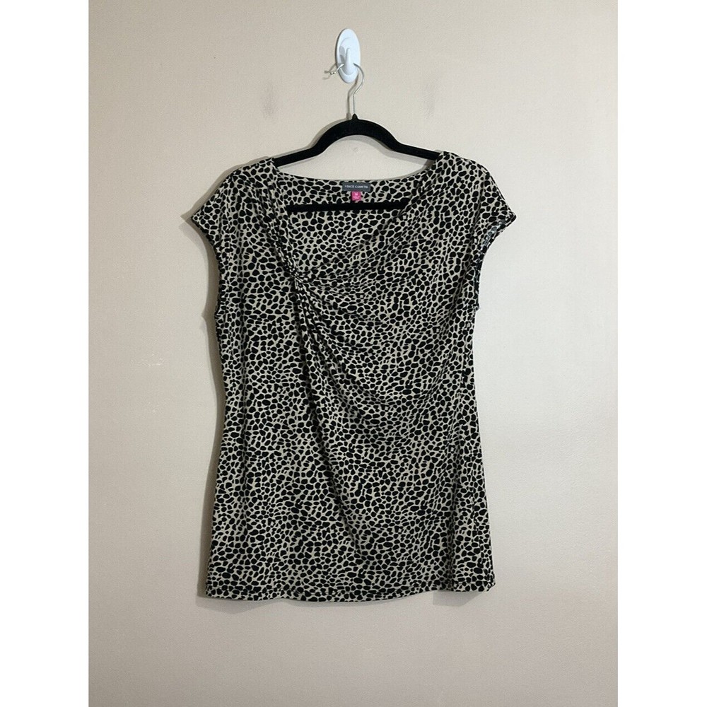 Vince Camuto Shirt Womens Small Brown Animal Print Gathered Neck Sleeveless Tank